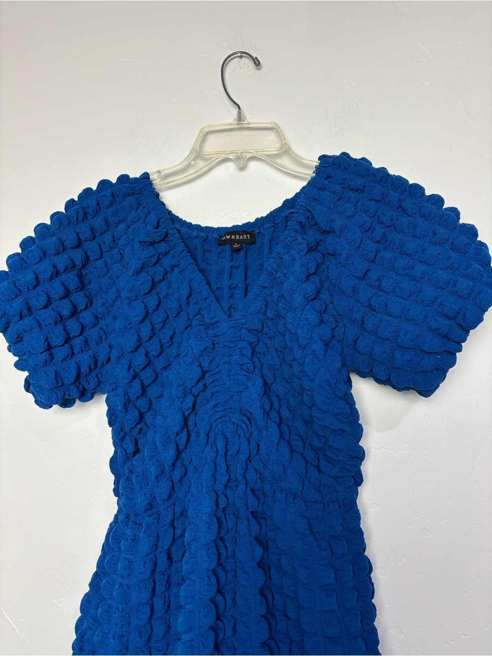 DownEast Electric Blue Textured Dress Puff Sleeve Women's Small